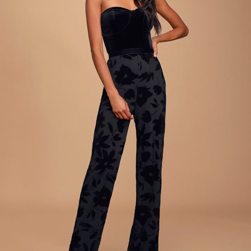 Lulus Love About It Black Velvet Strapless Jumpsuit - Size M